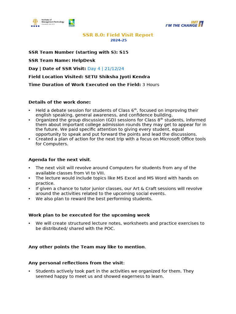 Final SSR 8.0-Field Visit Report Format 21122024 | PDF