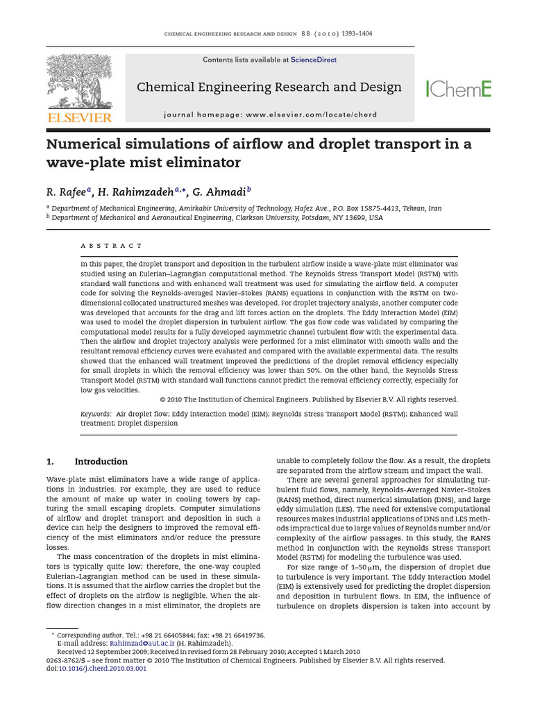 Numerical Simulations of Airflow and Droplet Transport in A Wave-Plate ...