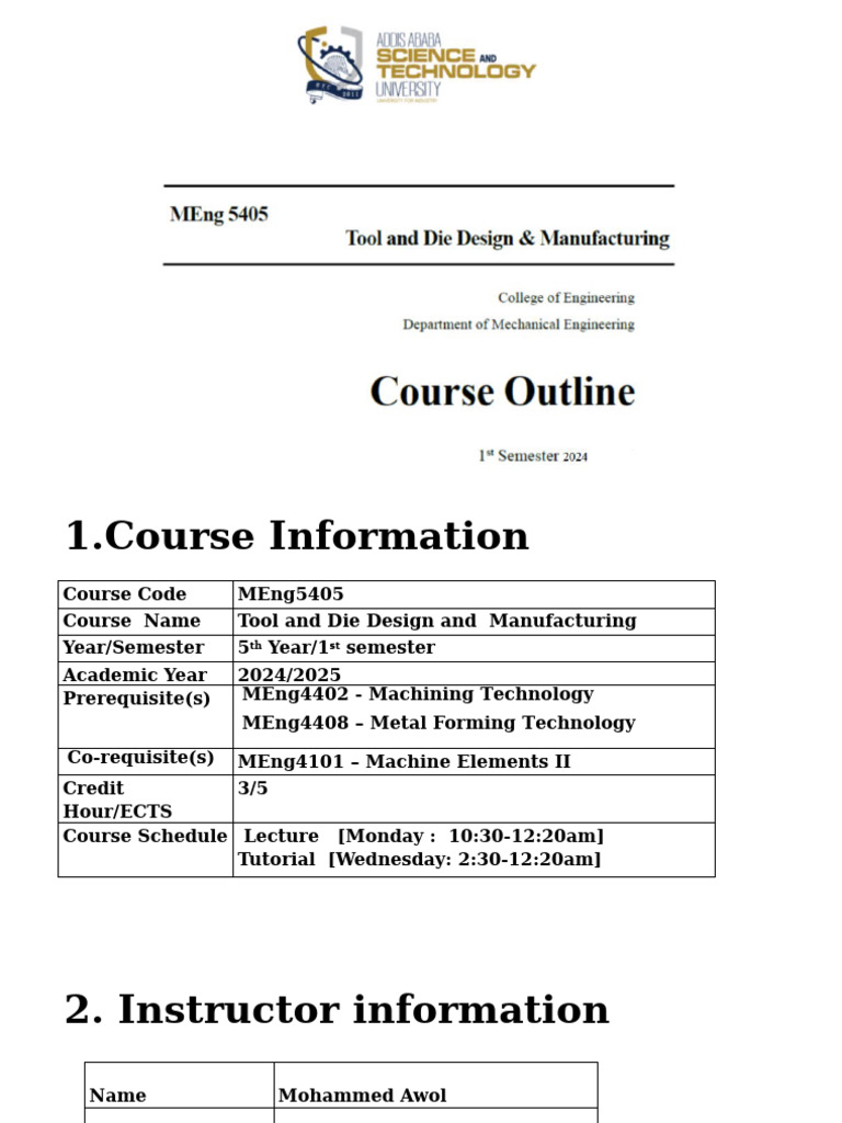 Tool and Die Design Course Details | PDF