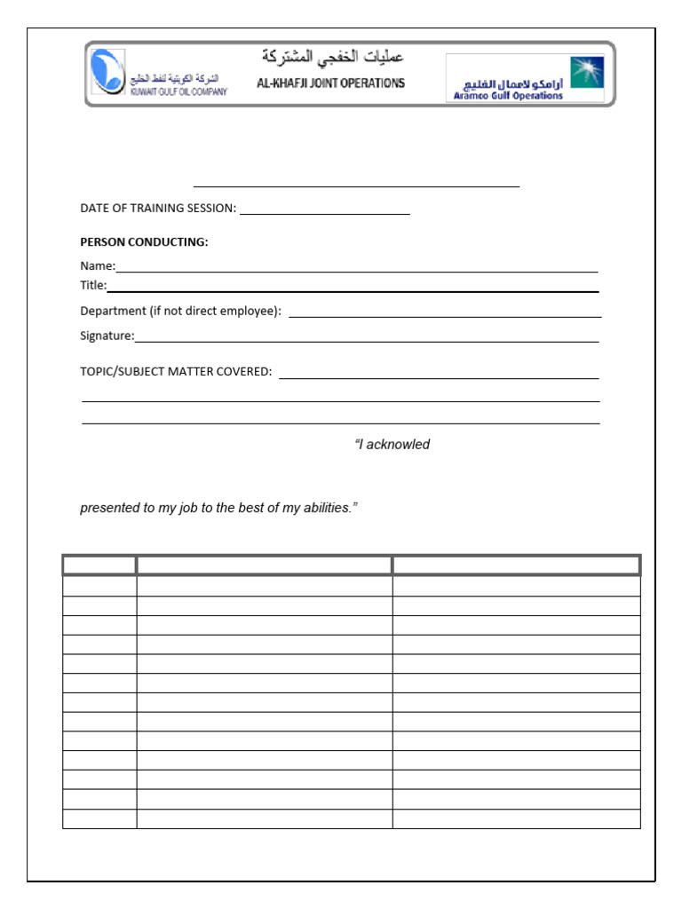 Safety Training Acknowledgment Form | PDF