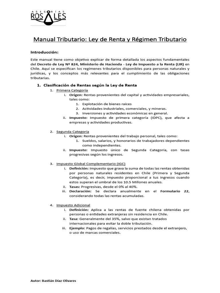 Manual de Ley de Renta en Chile | PDF | Impuestos | Impuesto sobre la renta