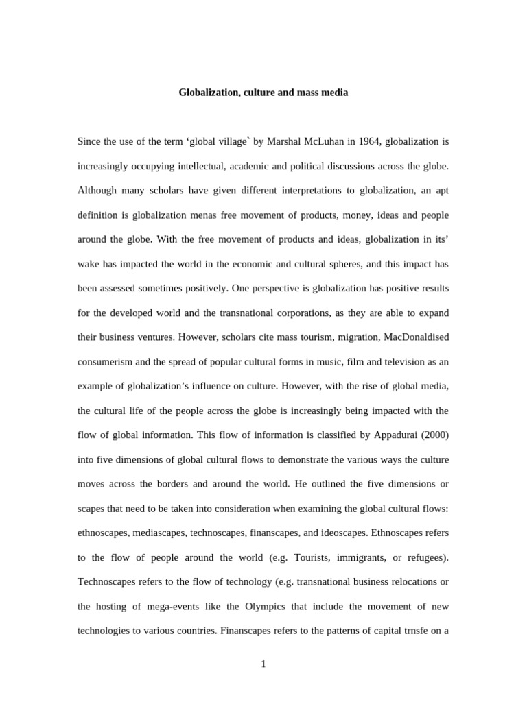 Impact of Globalization on Culture and Media | PDF | Globalization ...