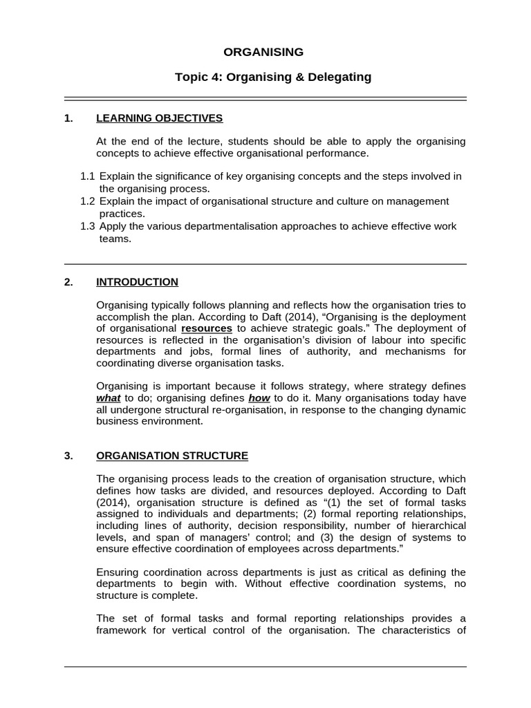 L04 Organising and Delegating | PDF | Organizational Structure | Business