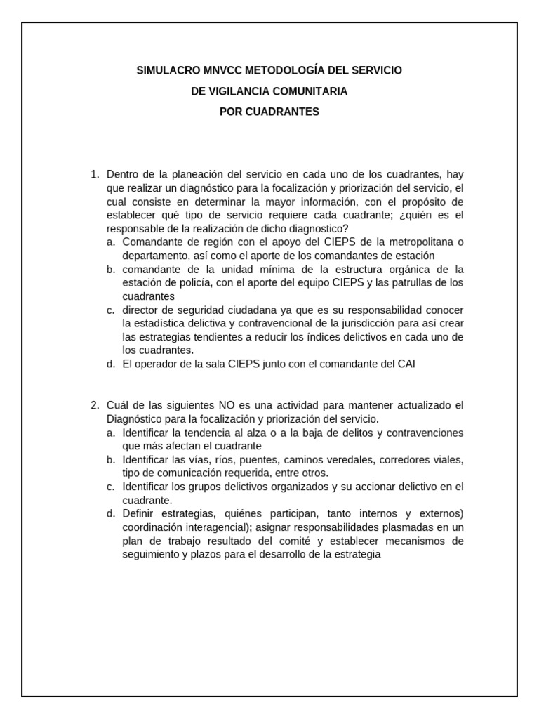Metodología Vigilancia Comunitaria Cuadrantes | PDF | Policía ...