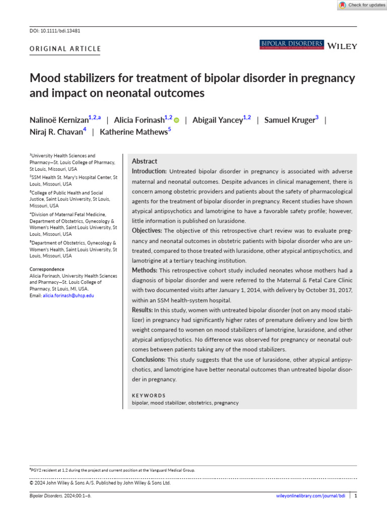 Bipolar Disorders - 2024 - Kernizan - Mood Stabilizers For Treatment of ...