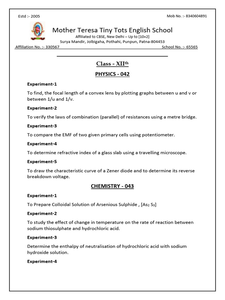 Practical Experiments of Std.12th | PDF