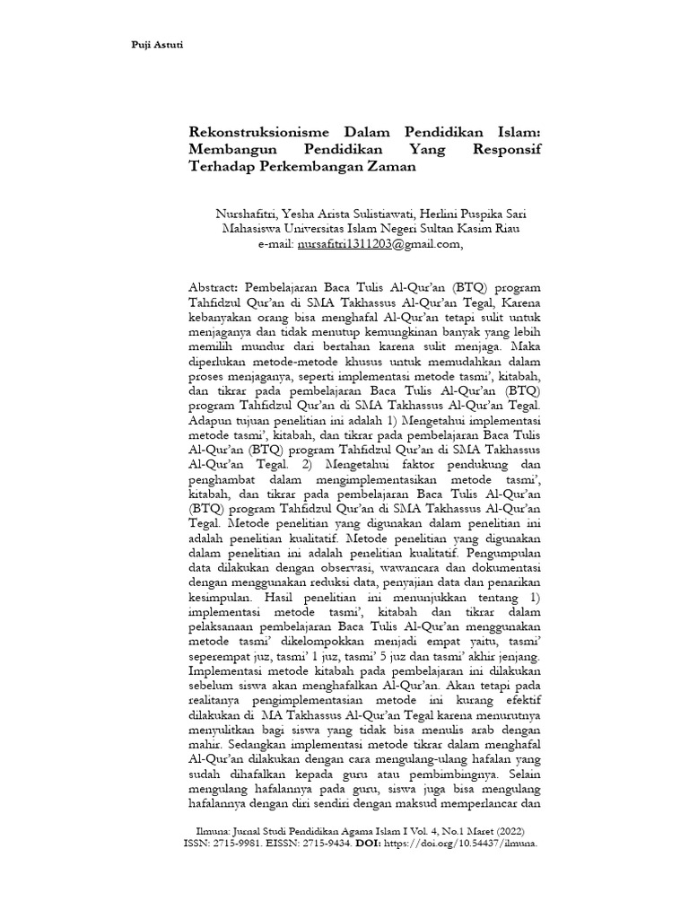 Metode Tasmi’, Kitabah, dan Tikrar BTQ | PDF