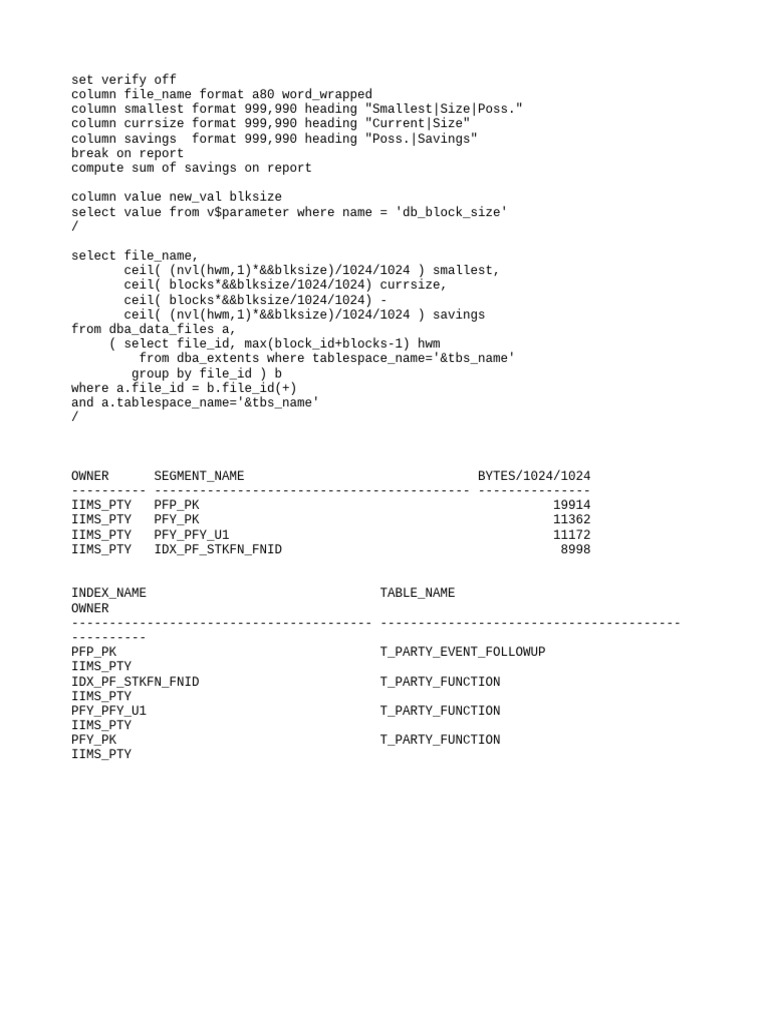 Optimize Database File Sizes Report | PDF