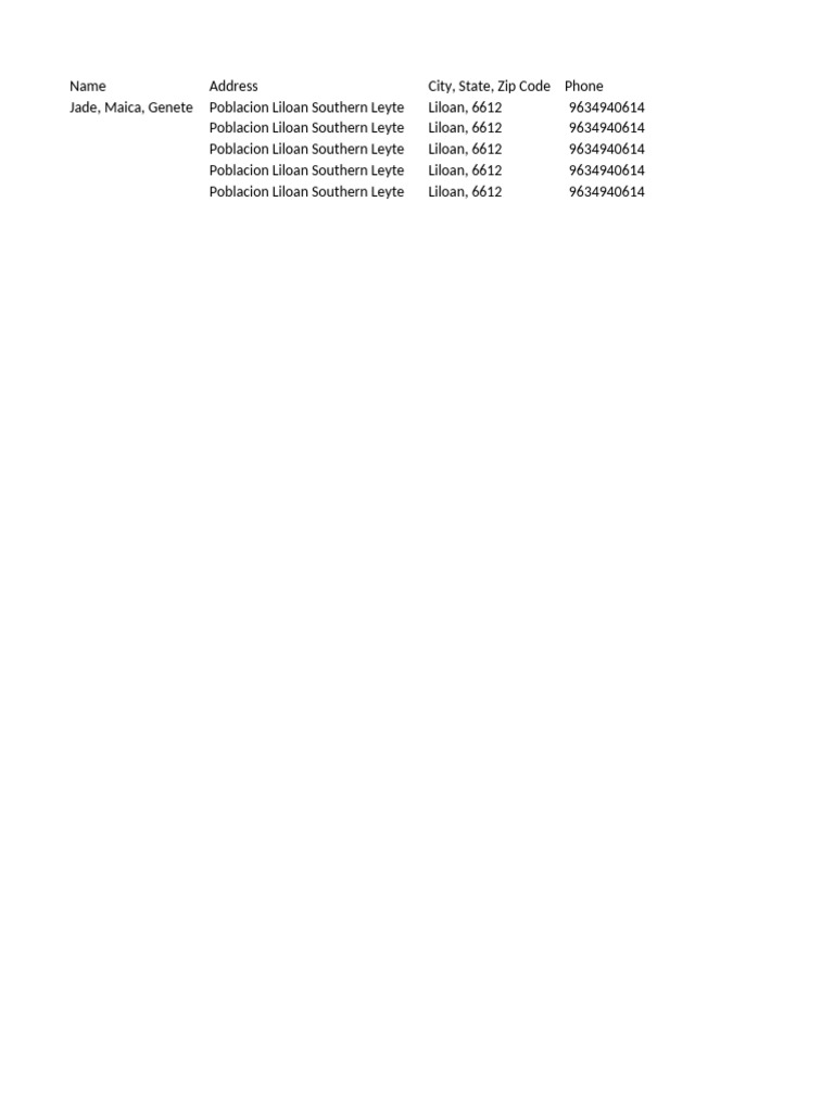 Contact Information for Maica Jade | PDF