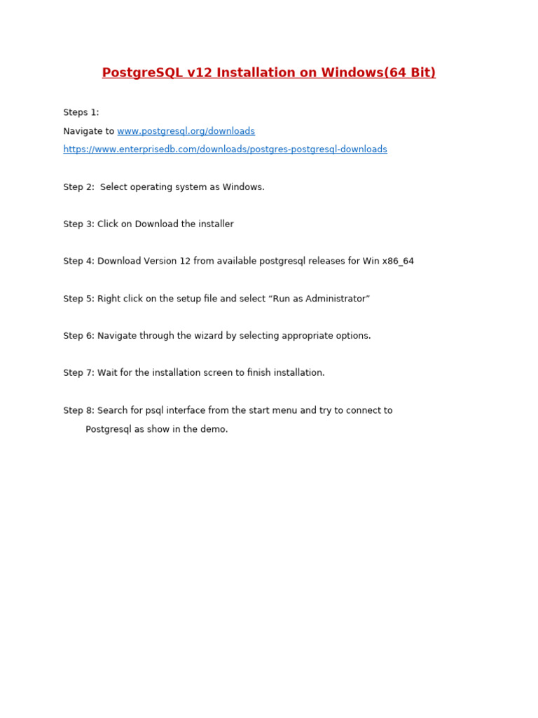PostgreSQL 12 Installation Guide for Windows | PDF