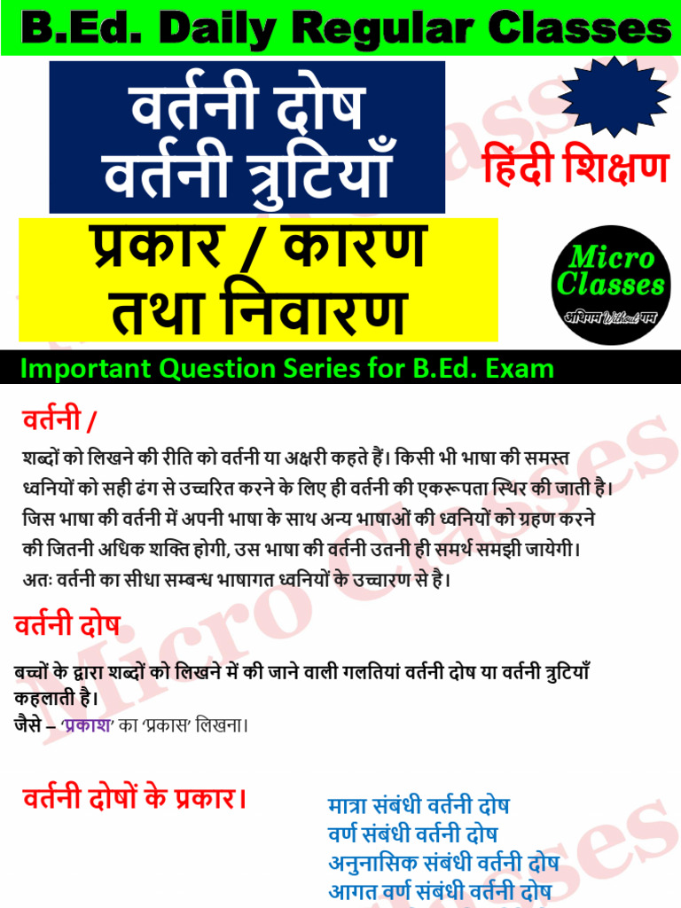 Hindi Class 16 वर्तनी दोष | PDF