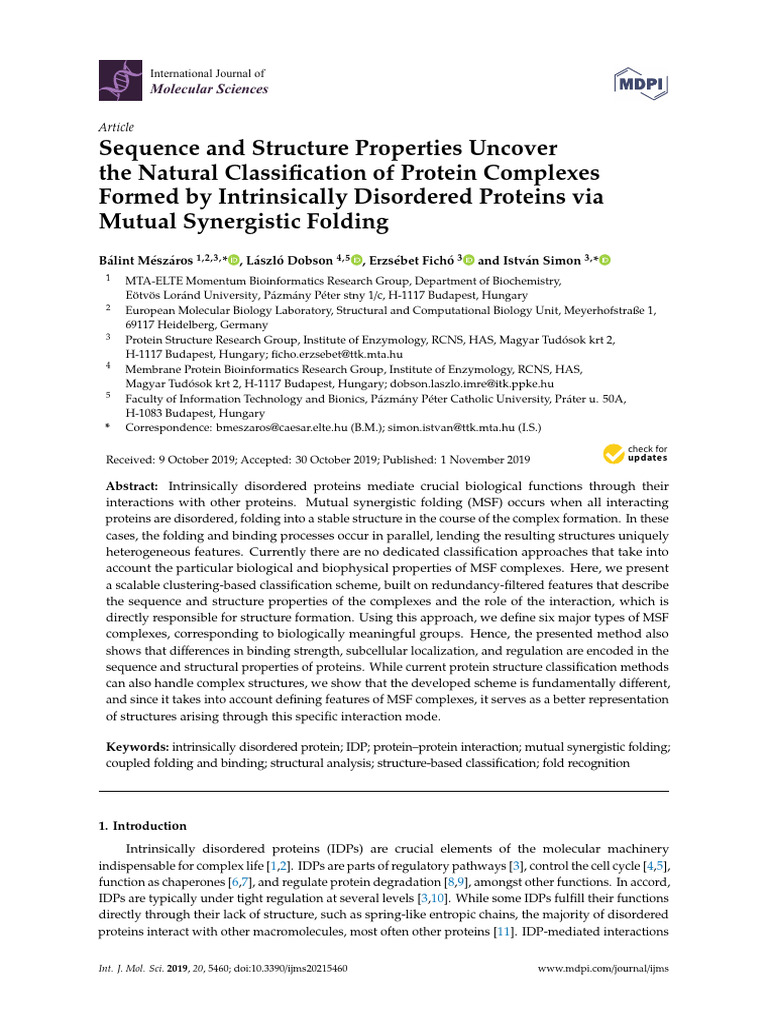 Classifying Protein Complexes via MSF | PDF | Proteins | Alpha Helix