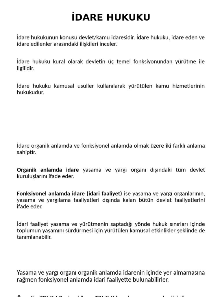 İdare Hukuku I Başlangıç Sunumu | PDF