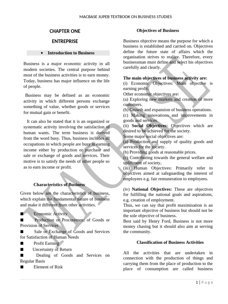 Business Studies Material Jupeb | PDF | Cost Of Living | Entrepreneurship