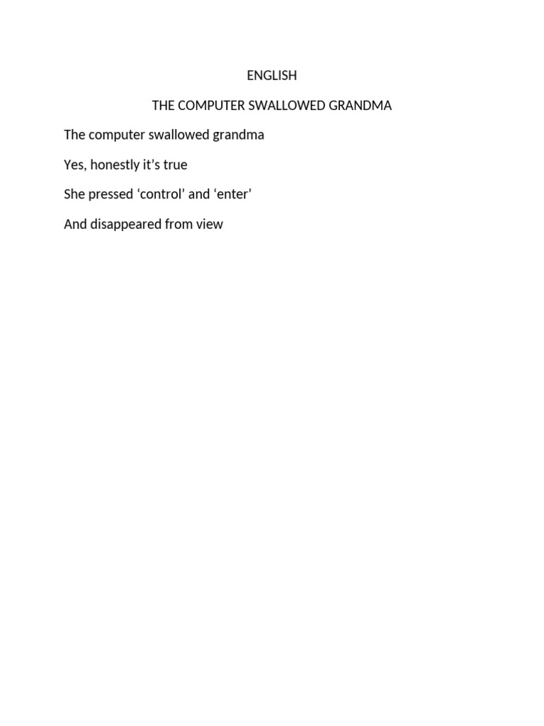 Computer Swallowed Grandma Poem | PDF