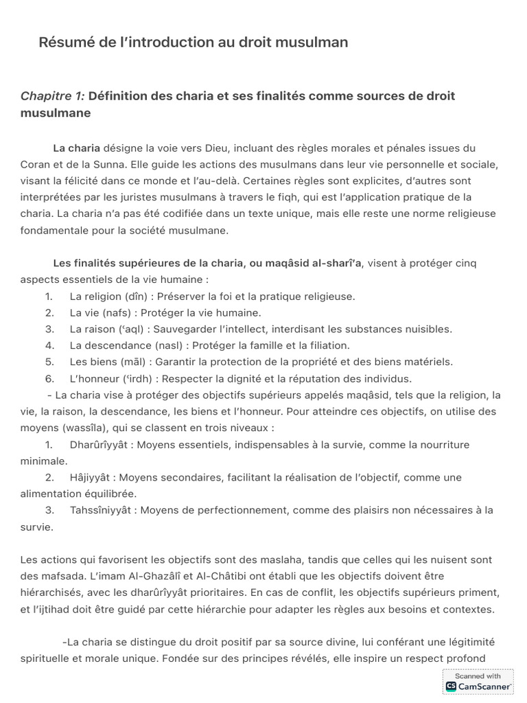 Résumé de la charia et ses sources | PDF | Coran | Islam