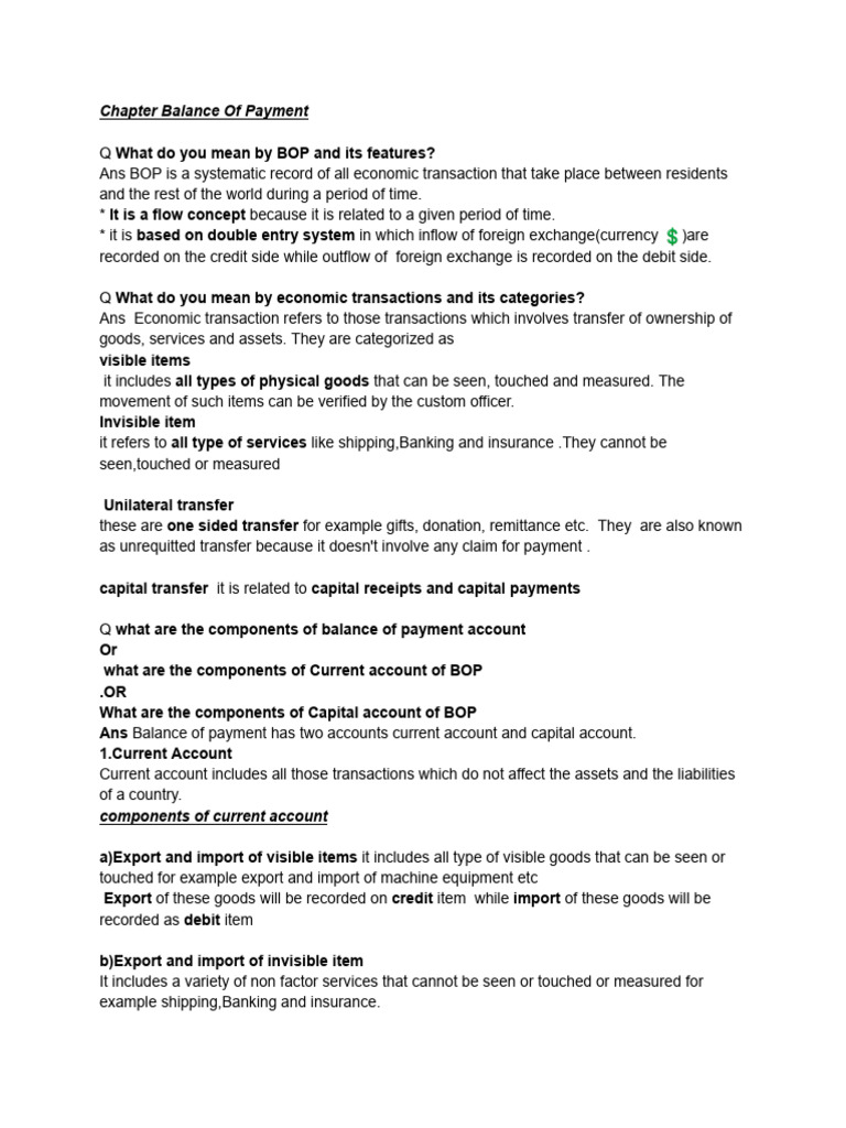 Chapter Balance of Payment | PDF | Balance Of Payments | Debits And Credits