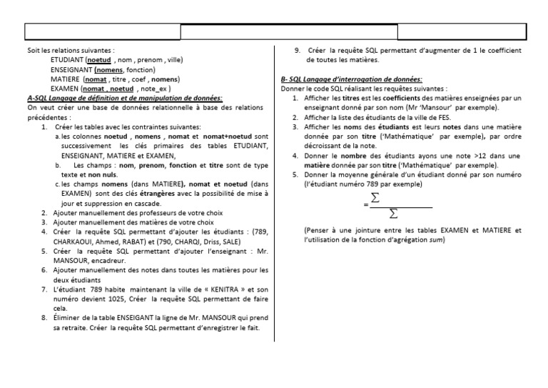 SQL pour la gestion des étudiants et enseignants | PDF | SQL | Bases de ...
