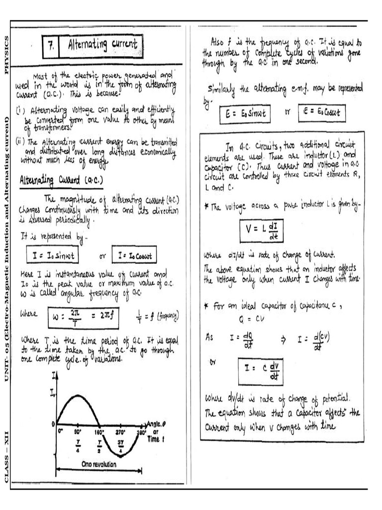 Class Xii CH 7 Notes | PDF | Electrical Engineering | Metrology