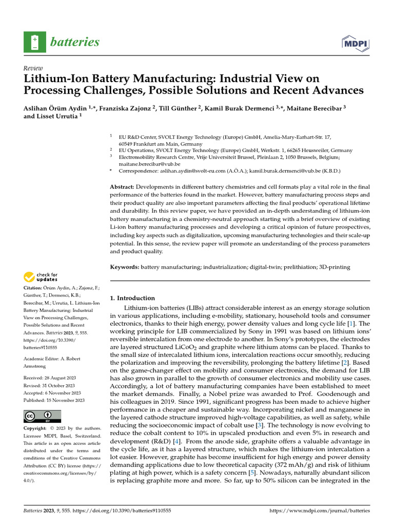 Lithium-Ion Battery Manufacturing Industrial View | PDF | Lithium Ion ...