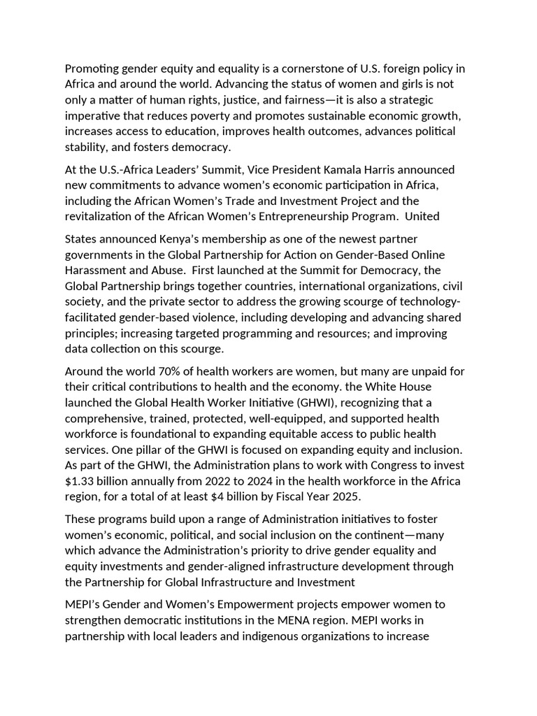 Advancing Gender Equity in Africa and MENA | PDF | Gender Equality ...