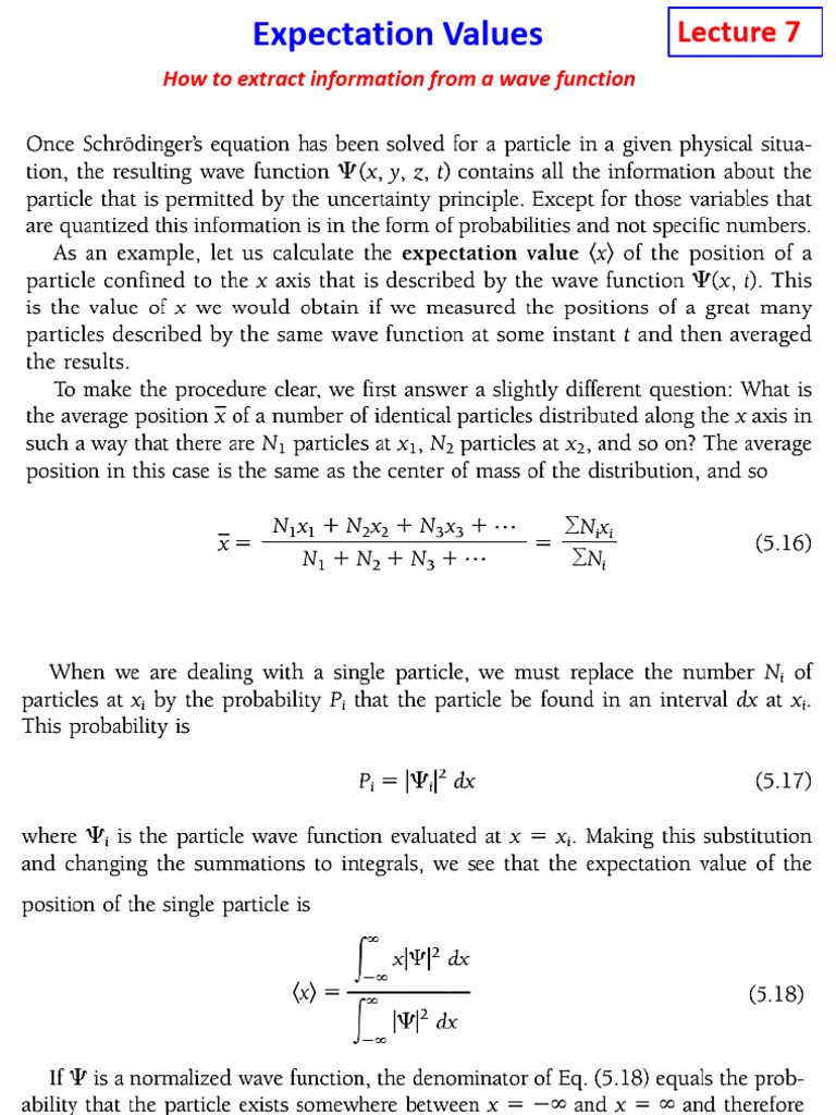 Quantum Mechanics: Expectation Values | PDF