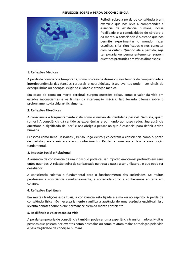 Reflexões Sobre A Perda de Consciência | PDF | Pensamento | Consciência