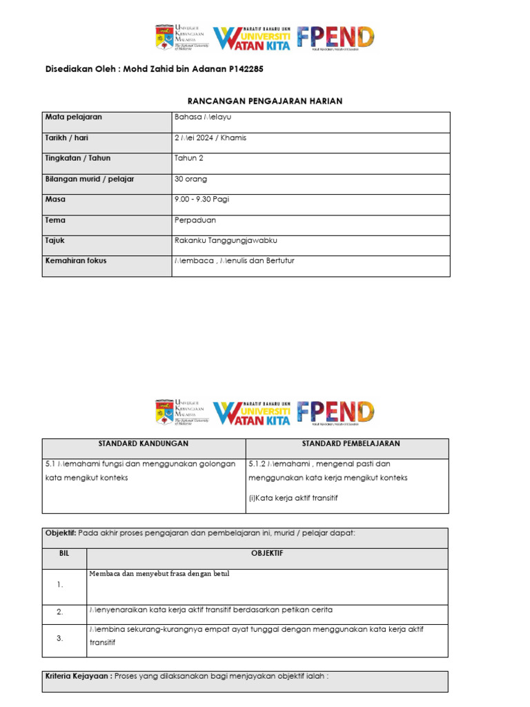 Pengajaran Kata Kerja Aktif Tahun 2 | PDF