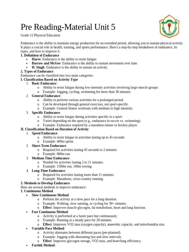 Unit 5 Session 7 Grade 12 | PDF | Endurance | Physical Exercise