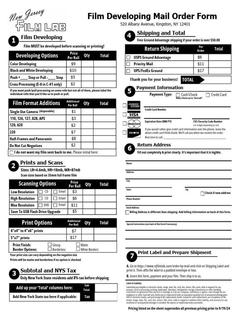 Film Processing Mail Order Form | PDF | United States Postal Service ...