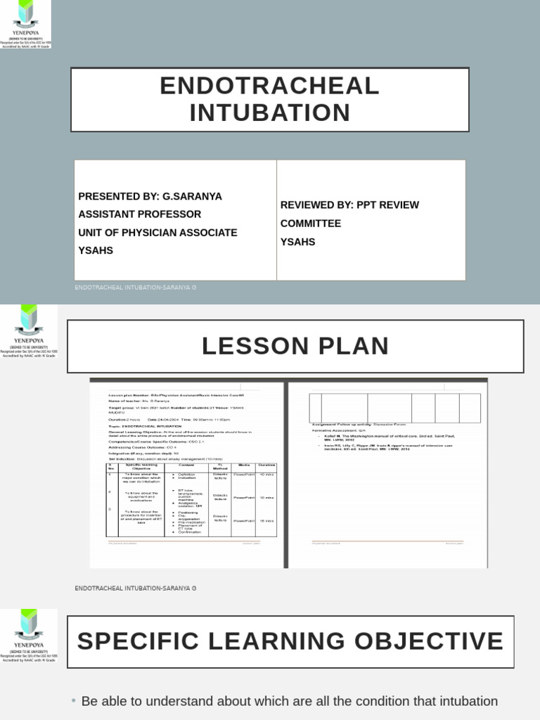 Endotracheal Intubation Overview Guide | PDF | Human Diseases And ...