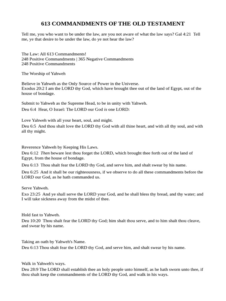613 Commandments of The Old Testament | PDF | Ten Commandments | Passover