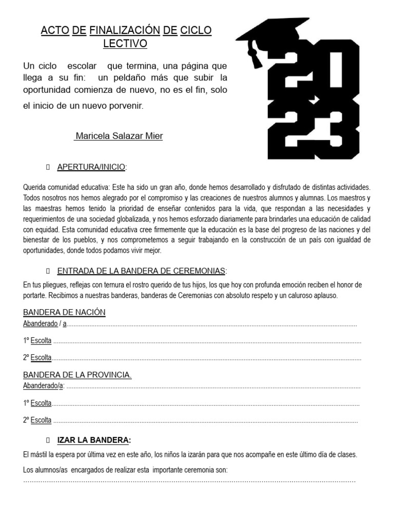 Acto de Cierre del Ciclo Escolar | PDF