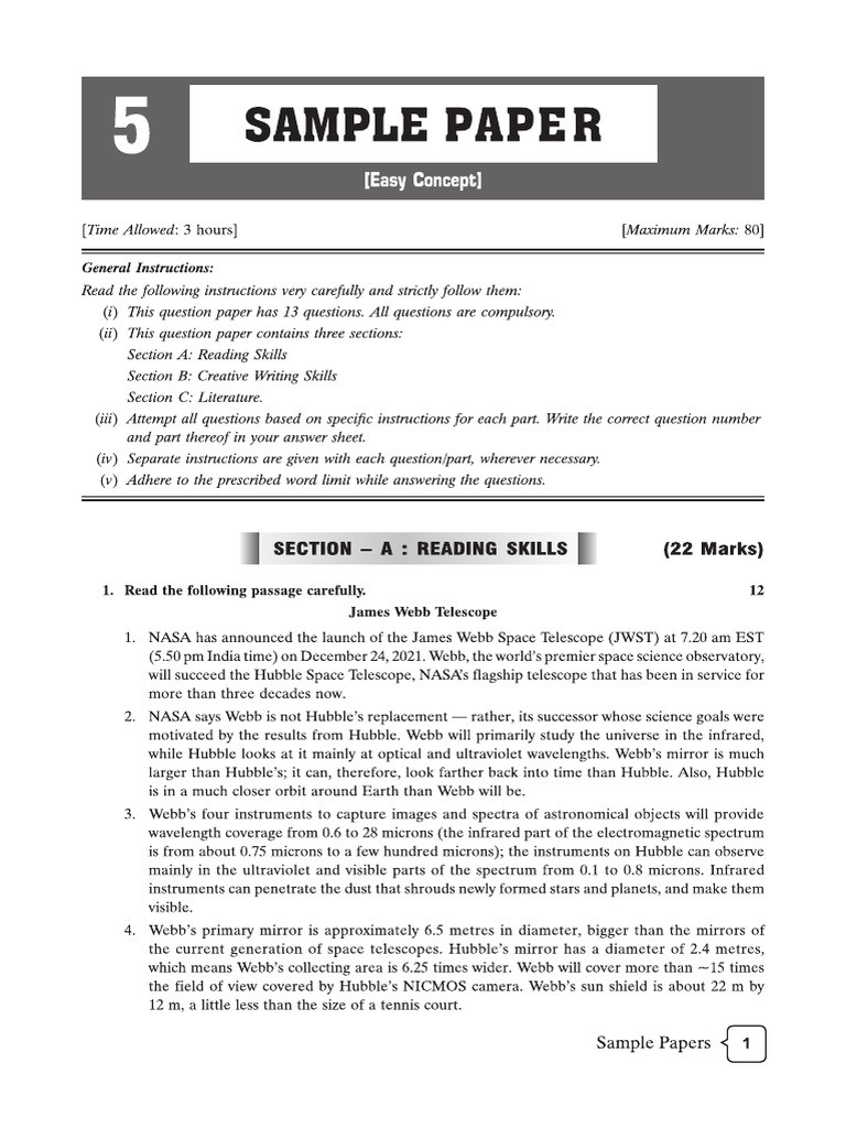 Cbse Cl12 Ead English Core Easy Paper 5 | PDF