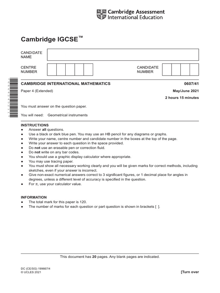 0607 Mathematics International Past Papers May/June 2021 | PDF | Circle ...