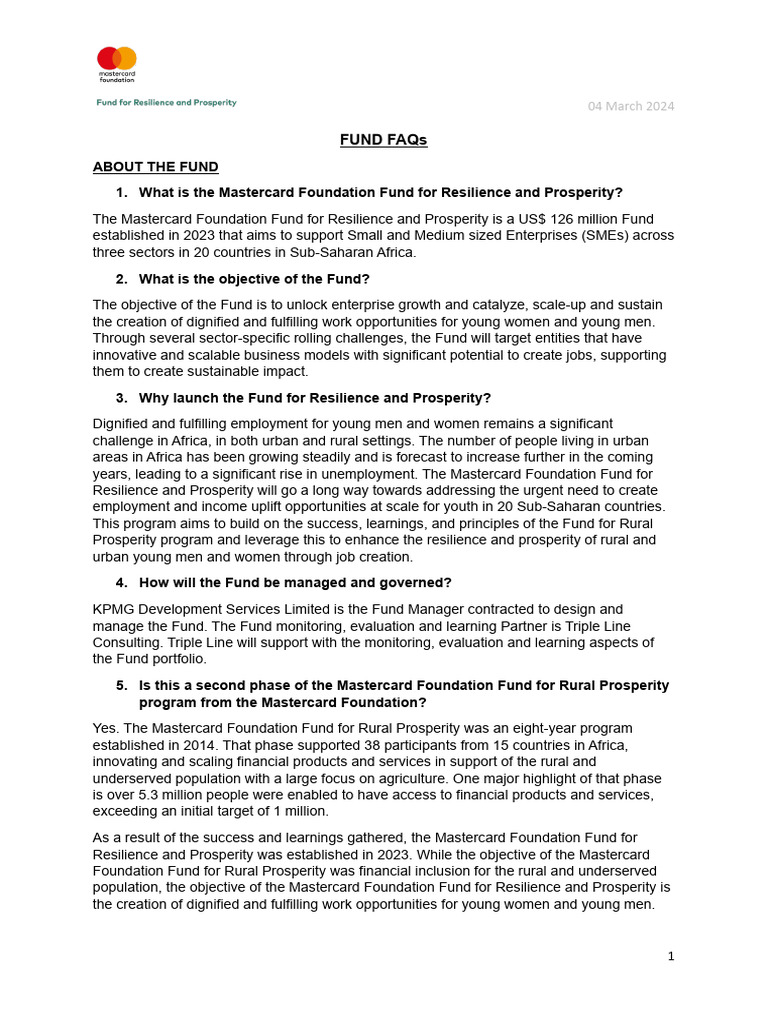 Mastercard Foundation Fund Overview | PDF | Small And Medium Sized ...