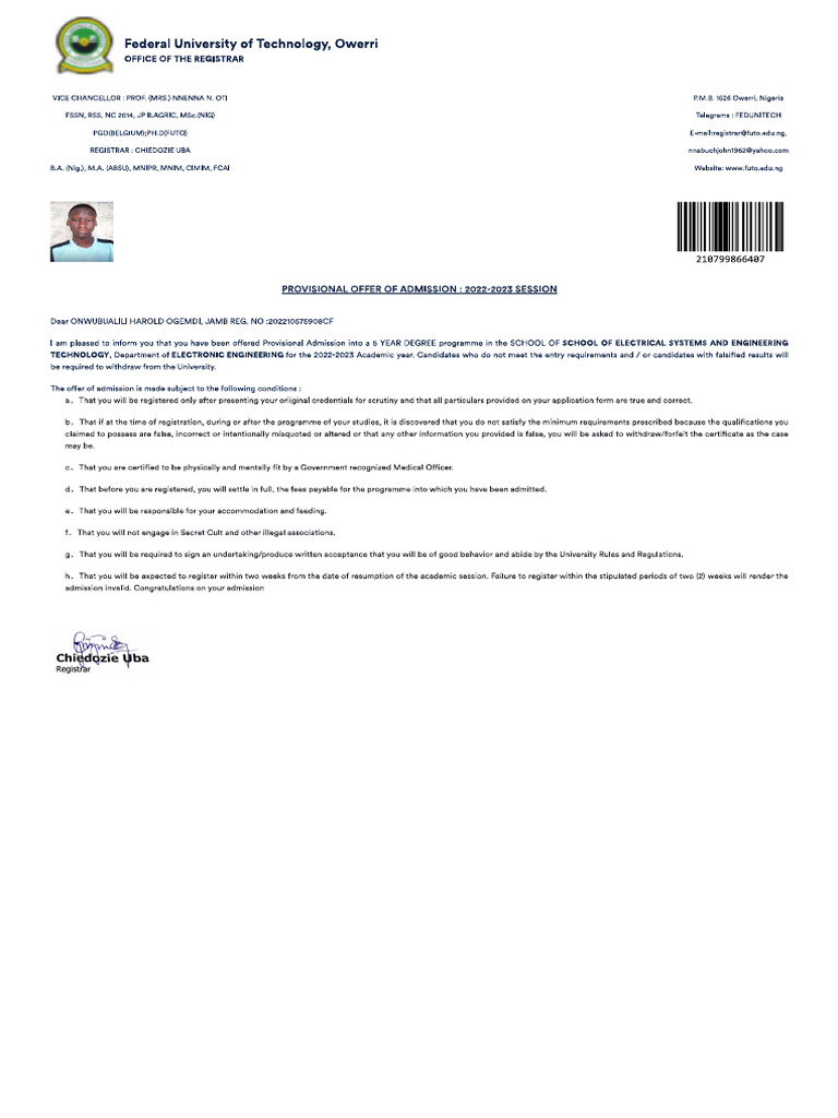 Admission Letter | PDF