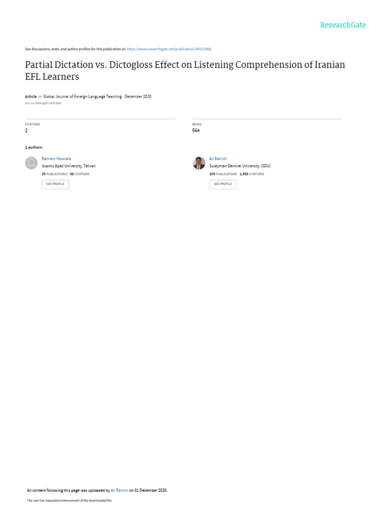 Dictation Methods in EFL Listening Skills | PDF | English As A Second ...
