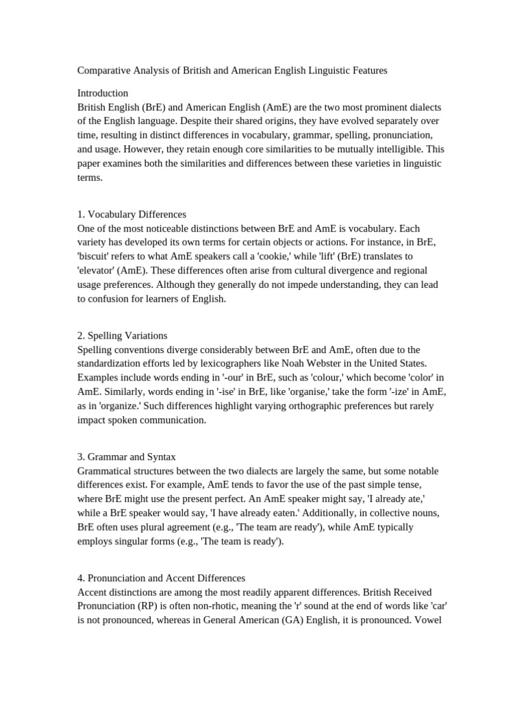 Combined British Vs American English Comparison | PDF | English ...
