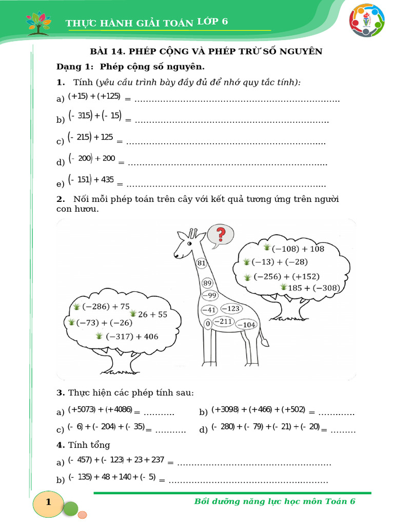 C3B14 Phep Cong Va Phep Tru So Nguyen | PDF