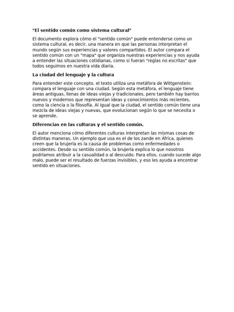 Sentido Común como Sistema Cultural | PDF