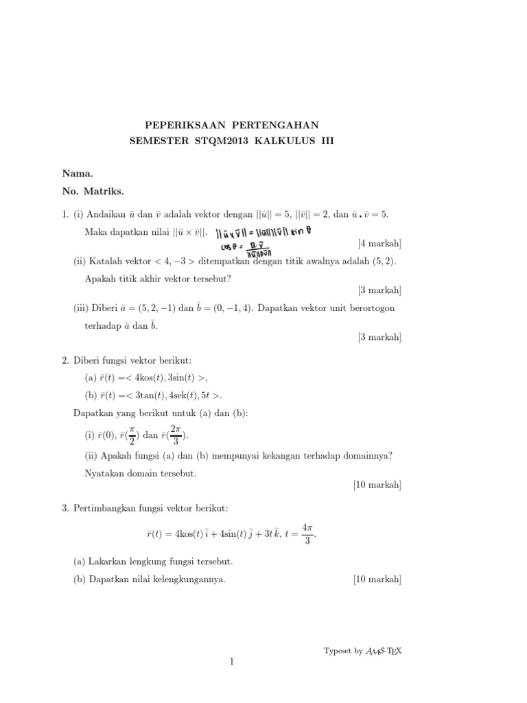 Soal Ujian Kalkulus III STQM2013 | PDF