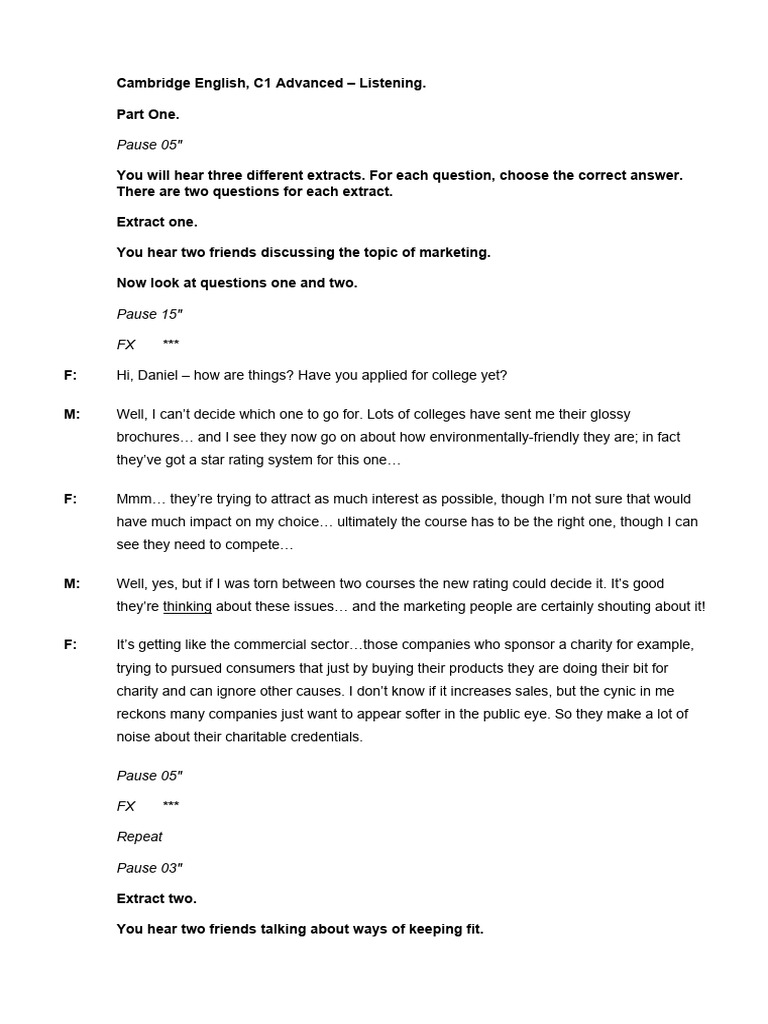 c1 Advanced Listening Sample 1 Tapescript | PDF