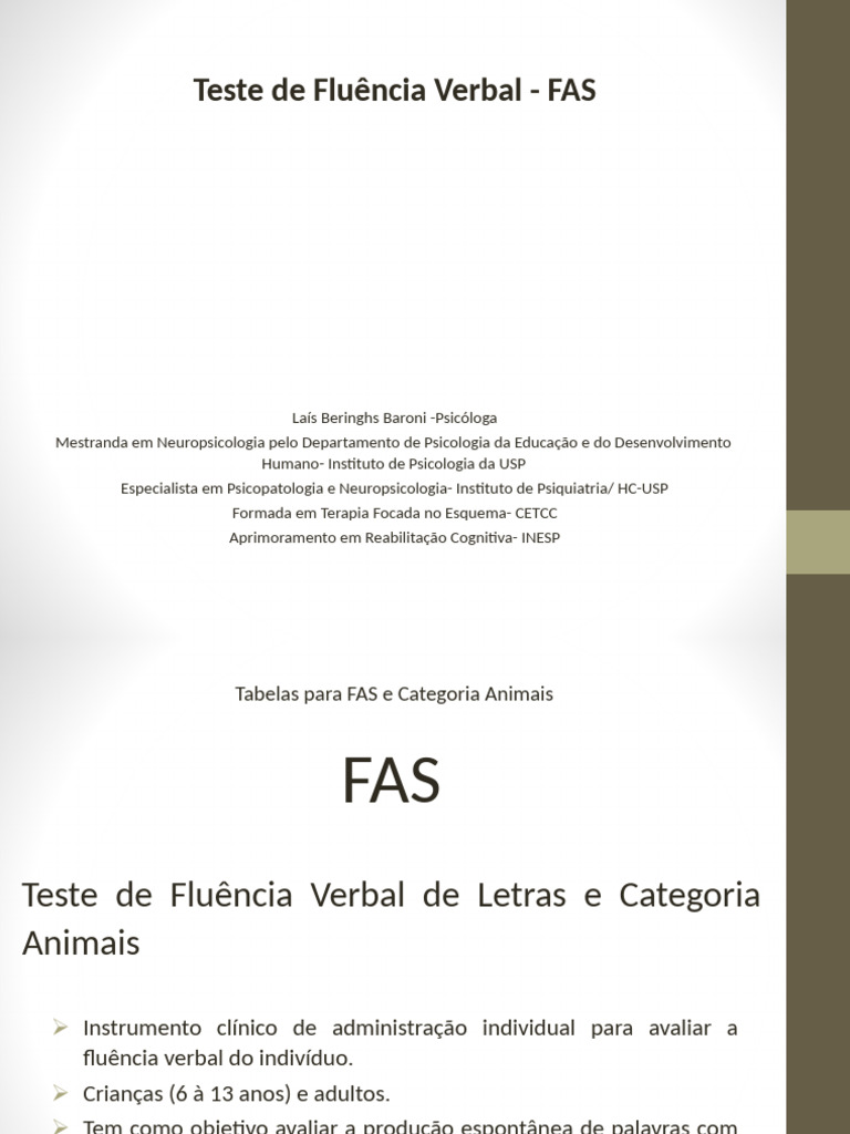 Teste de Fluência Verbal - FAS | PDF | Neuropsicologia | Fluência