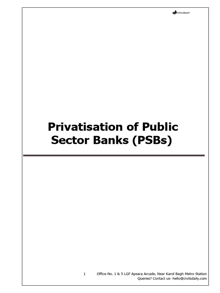 Privatisation of Public Sector Banks PSBs | PDF | Banks | Privatization
