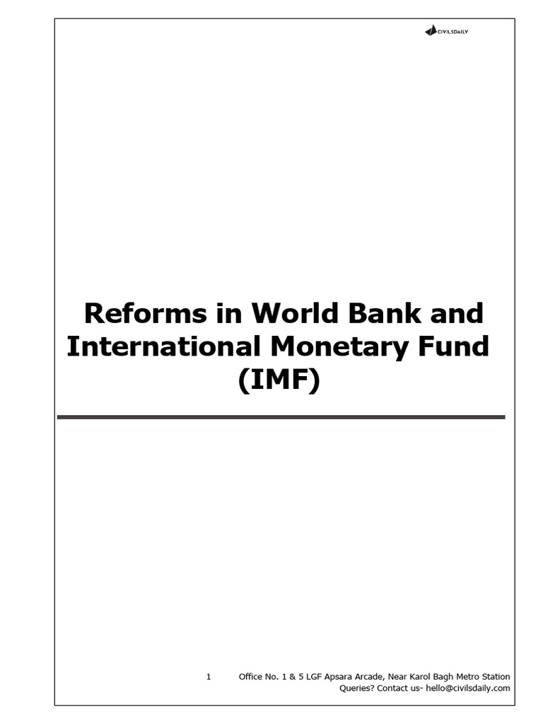 Reforms in World Bank and International Monetary Fund IMF | PDF ...