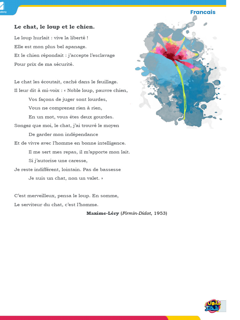 676d6b5277b36 - Poème Le Chat, Le Loup Et Le Chien | PDF, image size:768x1024