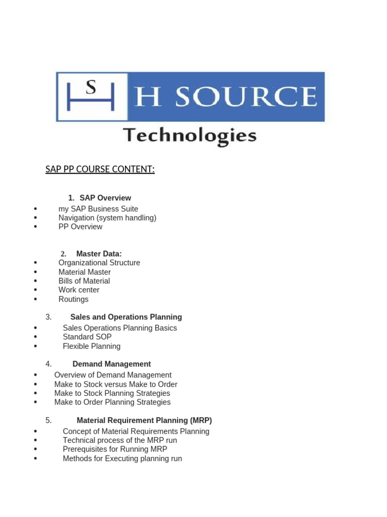 SAP PP Course Content Overview | PDF