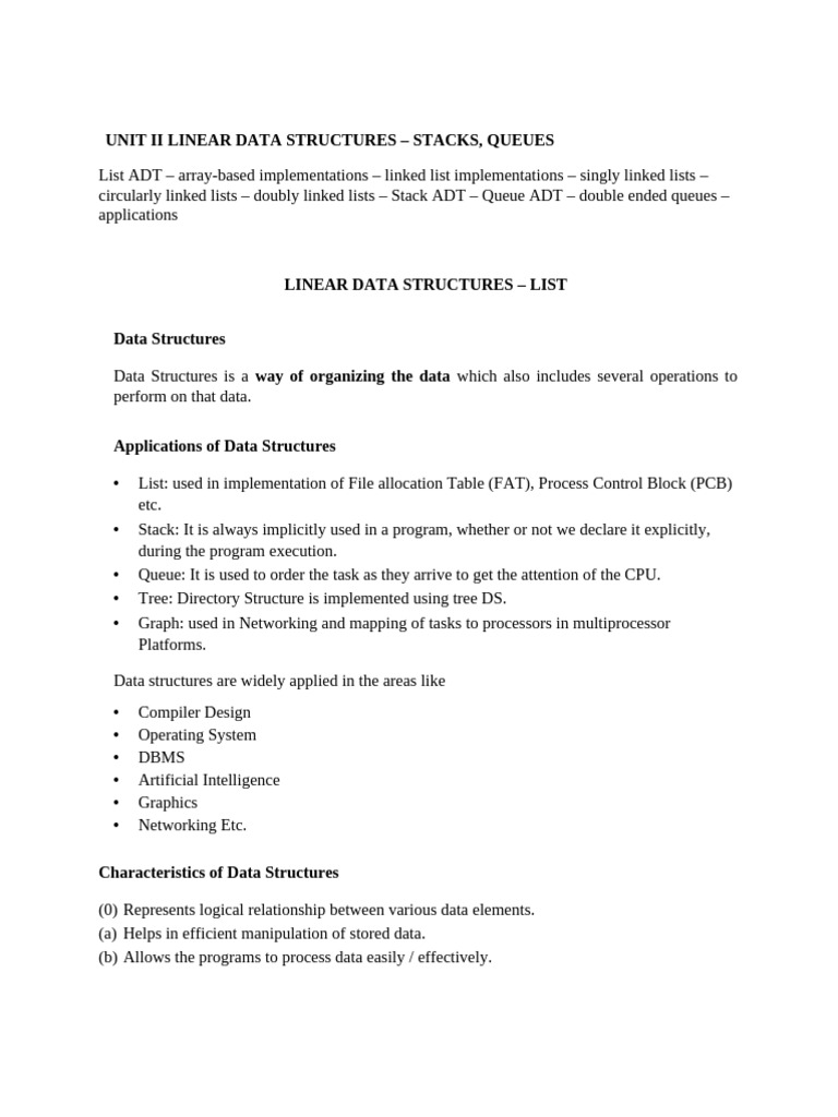 CD3291 -DATA STRUCTURES -UNIT 2 -NOTES | PDF | Computer Programming ...