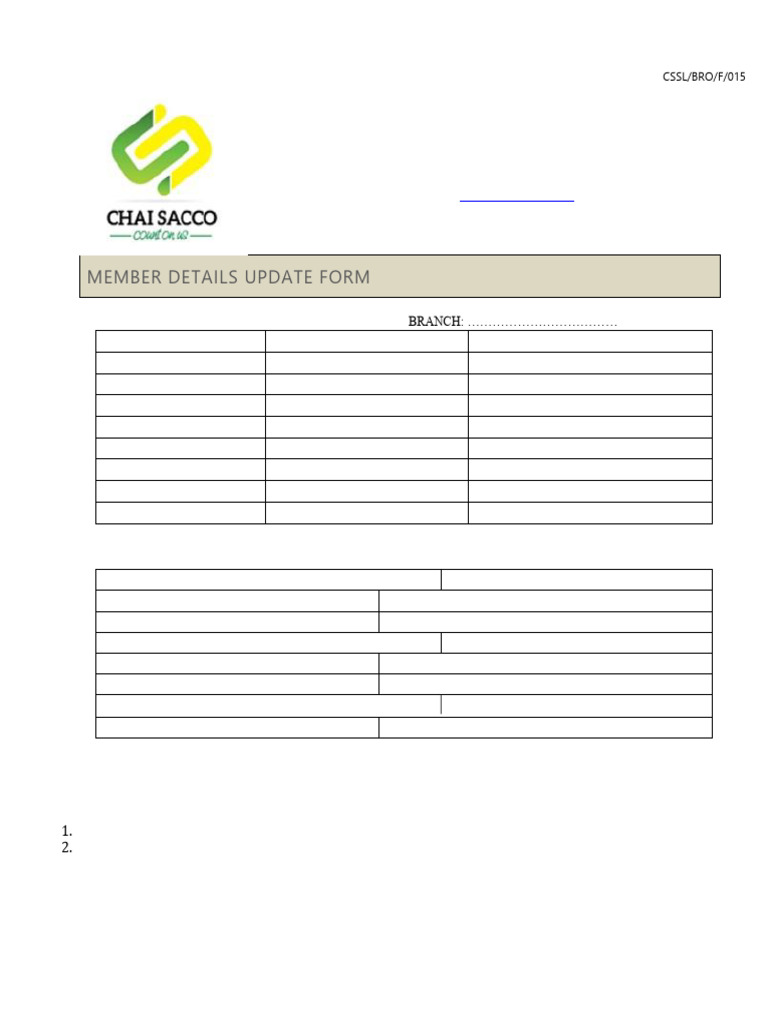 Chai SACCO Member Details Update Form | PDF